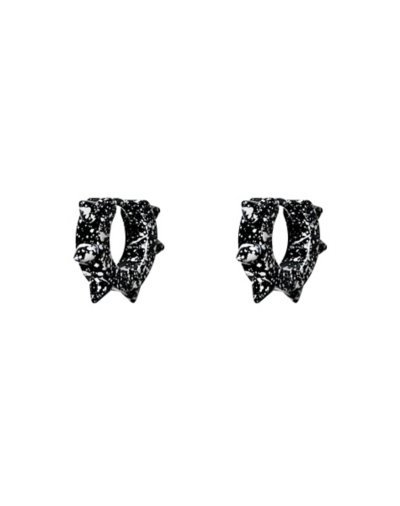 Black Splatter Spike Huggie Hoop Earrings- 18 Gauge