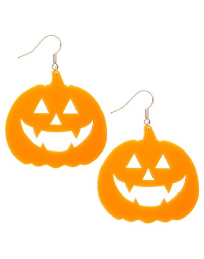 Orange Pumpkin Dangle Earrings - 18 Gauge