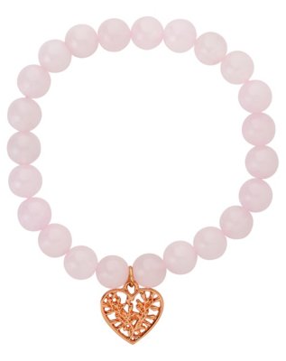 "Rose Quartz Heart Charm Bracelet"