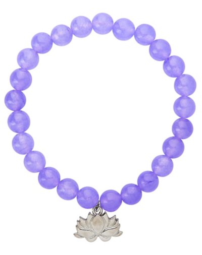 Amethyst Stone Lotus Charm Bracelet