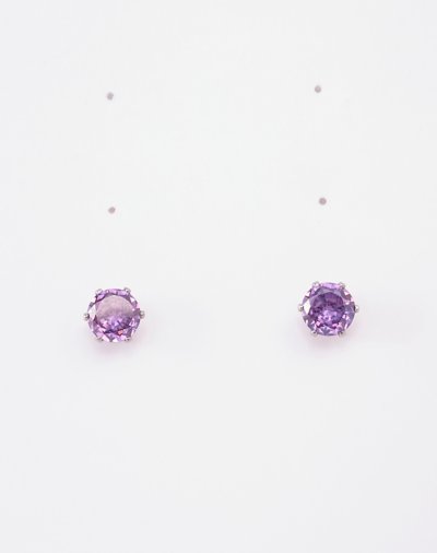 CZ Amethyst Birthstone Stud Earrings - 20 Gauge