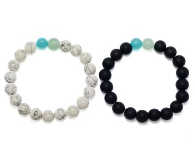 Multi-Pack White Marbled and Black Beaded Bracelets - 2 Pack