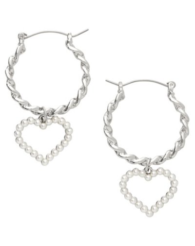 Pearl-Effect Swirl Heart Dangle Hoop Earrings