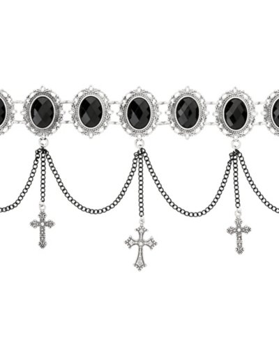 Black Gothic Cross Drop Chain Choker Necklace