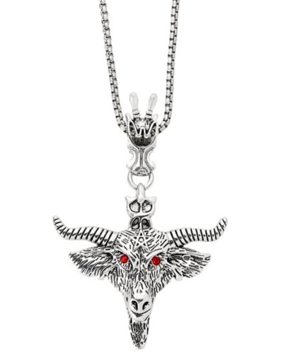 Red CZ Baphomet Pendant Chain Necklace