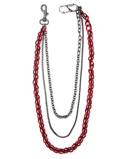 Silvertone and Red Triple Row Curb Wallet Chain