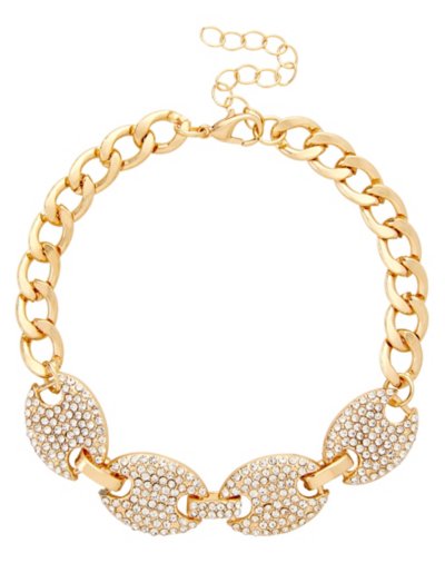 Cluster CZ Goldtone Curb Chain Bracelet