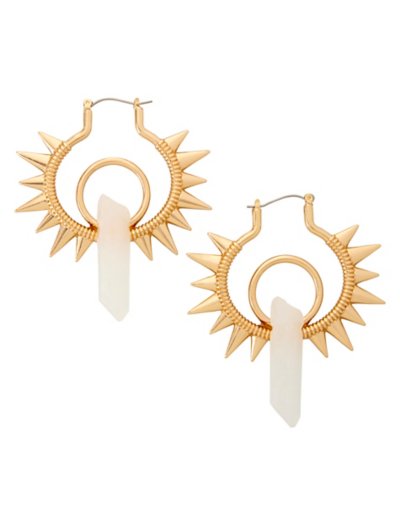 Gold-Plated Spiked Quartz Crystal Hoop Earrings