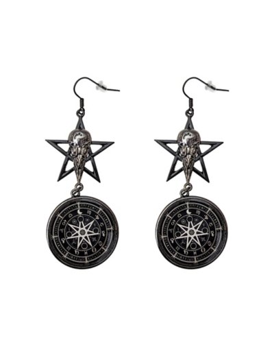 Raven Skull Pentagram Occult Dangle Earrings