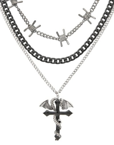 Multi-Row Barbed Wire Dragon and Snake Chain Necklace