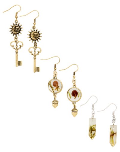 Multi-Pack Sun and Key Acorn and Crystal Dangle Earrings - 3 Pair