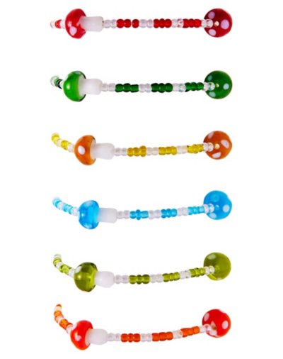 Multi-Pack Rainbow Beaded Mushroom Bracelets - 6 Pack