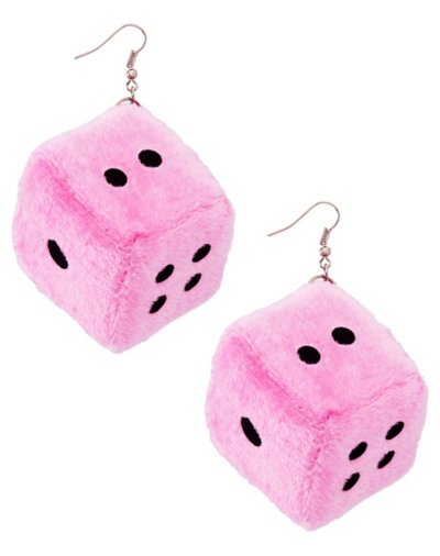 Pink Fuzzy Dice Dangle Earrings