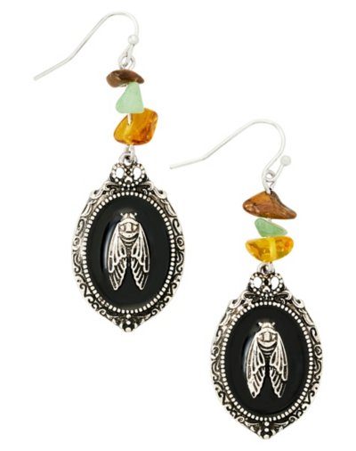 Moth Cameo and Stone Dangle Earrings