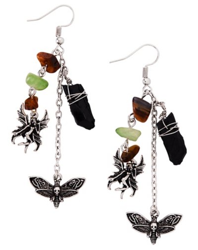 Bead Moth Crystal Fairy Dangle Earrings