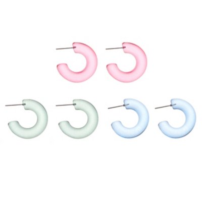 Multi-Pack Green Pink and Blue Half Hoop Earrings - 3 Pair