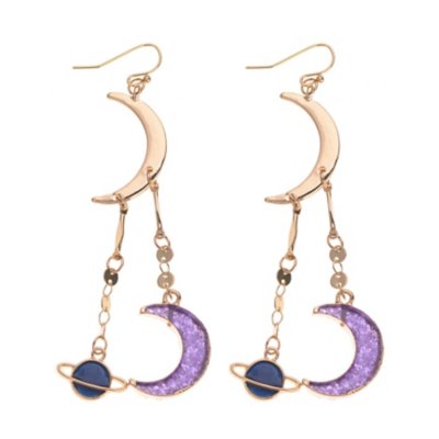 Goldtone Moon and Saturn Dangle Earrings