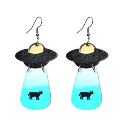 Alien Cow Abduction Dangle Earrings