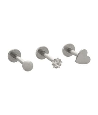 Multi-Pack Star CZ and Heart Labret Lip Rings 3 Pack - 16 Gauge