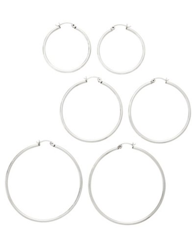 Multi-Pack Silvertone Hoop Earrings 3 Pair - 20 Gauge