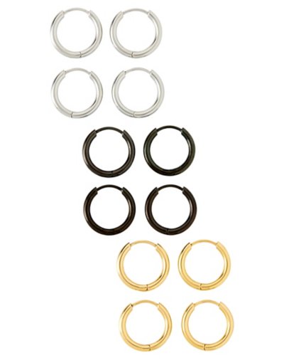 Multi-Pack Silvertone Black and Goldtone Hoop Earrings 6 Pair - 20 Gau