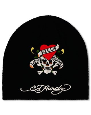 "Love Kills Slowly Embroidered Knit Hat - Ed Hardy"