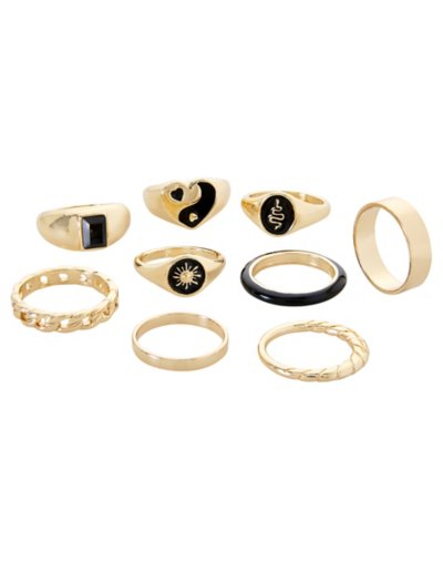 Multi-Pack Sun Heart Snake Rings - 9 Pack