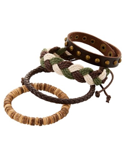 Multi-Pack Brown and Olive Braided Bracelets - 4 Pack