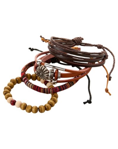 Multi-Pack Brown and Red Faux Leather Bracelets - 4 Pack