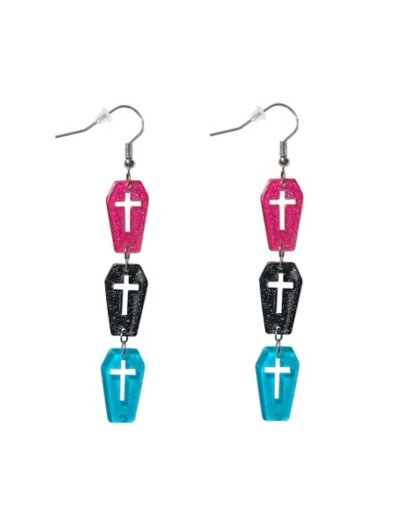 Pink Blue and Black Coffin Dangle Earrings