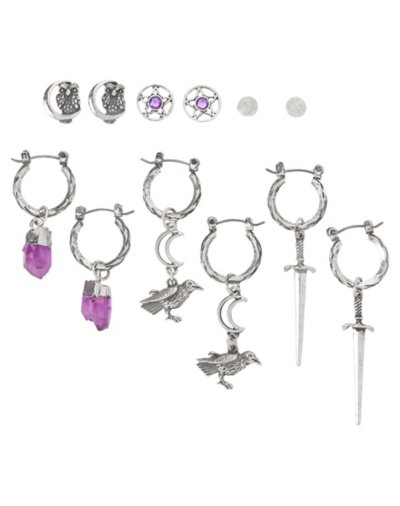 Multi-Pack Crystal Charm and Hoop Earrings - 6 Pack