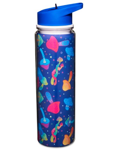 Blue Trippy Mushroom Water Bottle with Straw - 18 oz.