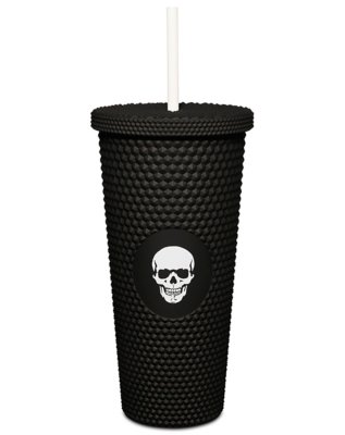 "Black Skull Textured Cup with Straw- 20 oz"
