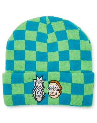 "Green and Blue Checkered Beanie Hat - Rick and Morty"