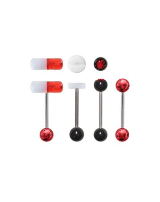 "Multi-Pack Red White and Black Pill Barbell 4 Pack - 14 Gauge"