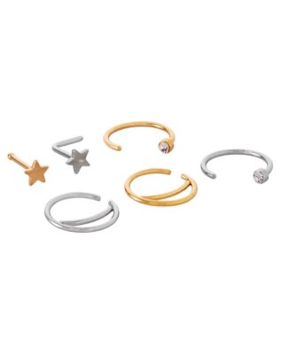 "Multi-Pack Silvertone and Goldtone Assorted Nose Rings 6 Pack - 20 Gau"