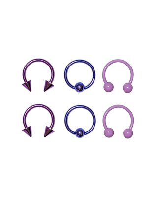 "Multi-Pack Purple Ombre Horseshoe Rings and Captive Rings 6 Pack - 16"