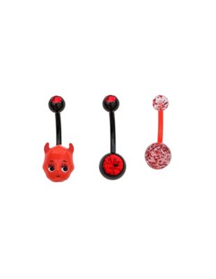 "Multi-Pack Red Devil Belly Ring 3 Pack - 14 Gauge"