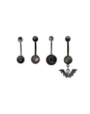 "Multi-Pack CZ Black Bat Dangle Belly Rings 4 Pack - 14 Gauge"