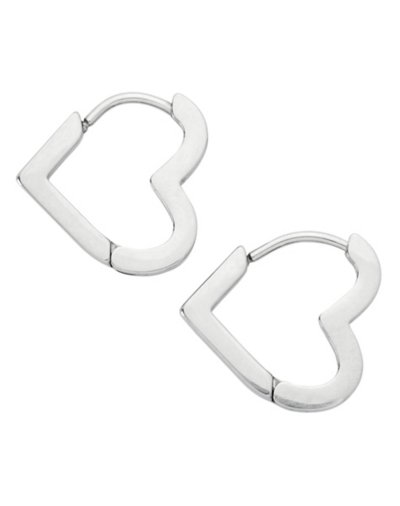 Silvertone Heart Huggie Hoop Earrings