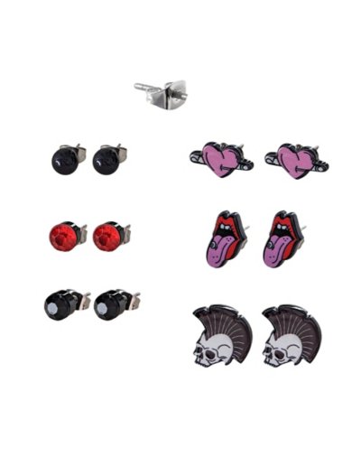 Multi-Pack CZ Punk Rock Stud Earrings- 6 Pack