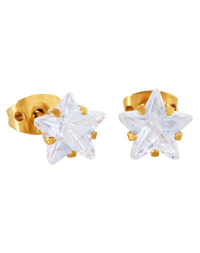 Star CZ Goldtone Stud Earrings - 20 Gauge