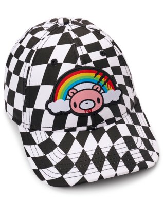 "Black and White Checkered Rainbow Gloomy Bear Snapback Hat"