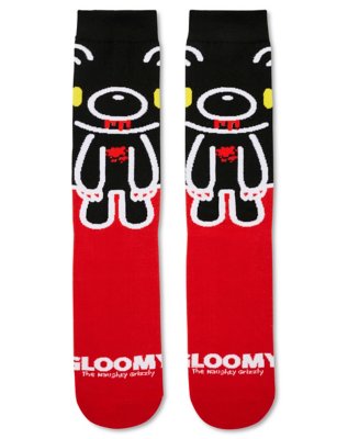 "Red and Black Gloomy Bear 360 Crew Socks"