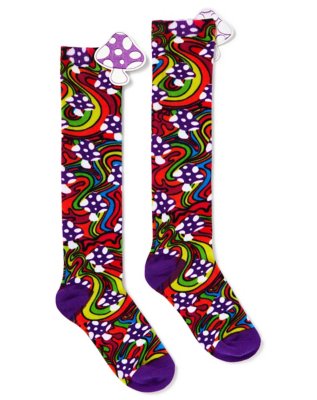 "Multi-Color Mushroom Print Knee High Socks"