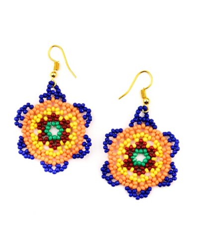 Bead Mandala Flower Dangle Earrings