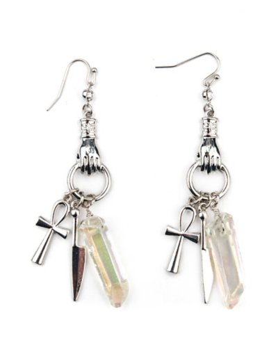 Silvertone Hand Charms Dangle Earrings