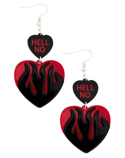 Black Flaming Heart Dangle Earrings