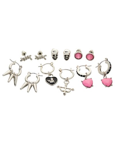 Multi-Pack Spike Heart Cupid Earrings - 6 Pair