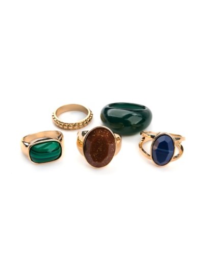 Multi-Pack Gold Plated Assorted Gem Ring Set - 5 Pack